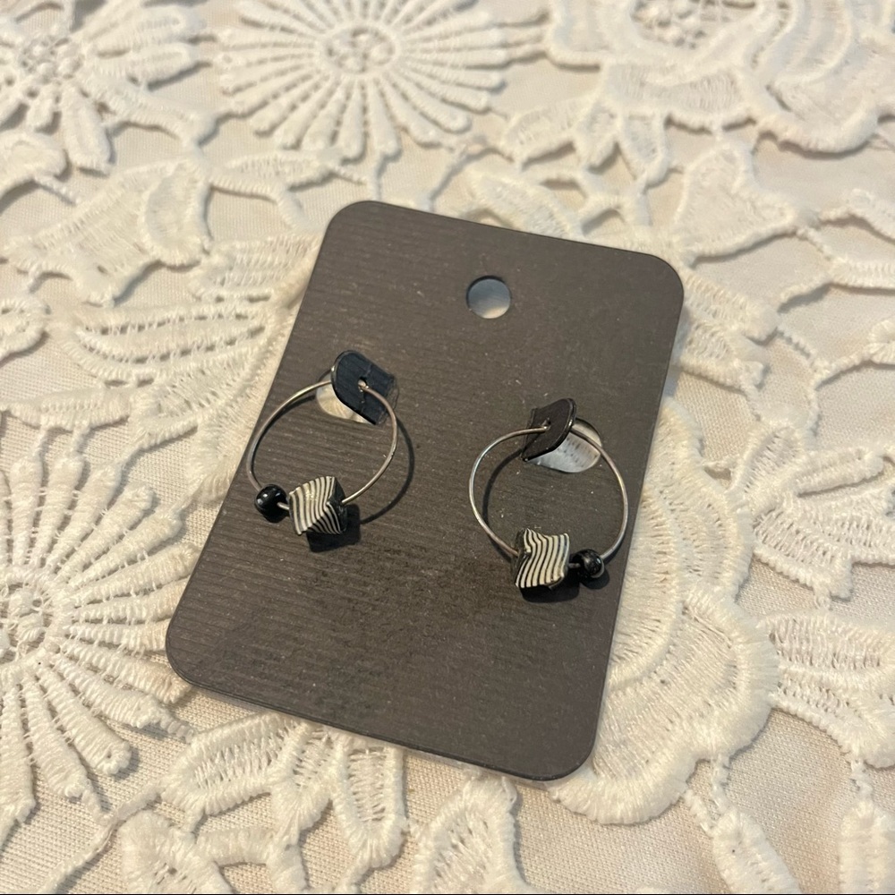 Black and white hoop earrings